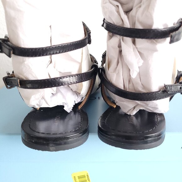 New ANTONIO MELANI black leather sandals with ornate black chain detailing - Picture 8 of 11